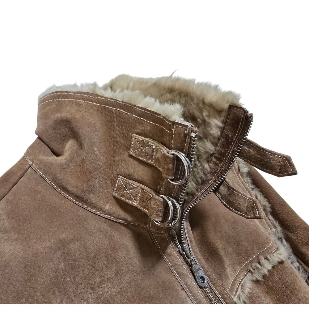 Wilson Leather Womens Vintage Suede Faux Shearling Lined Aviator Coat Size Large - Picture 6 of 12